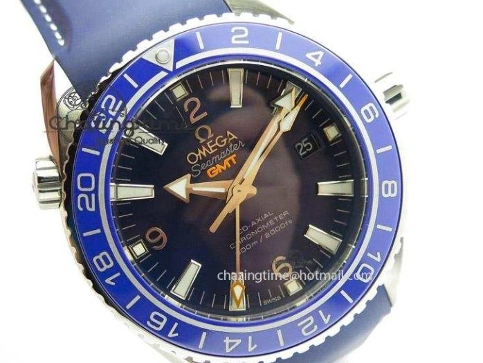 0307 HighPerformance Seamaster Planet Ocean GMT 600M Blue Dial SS On Blue Rubber Strap A 8278